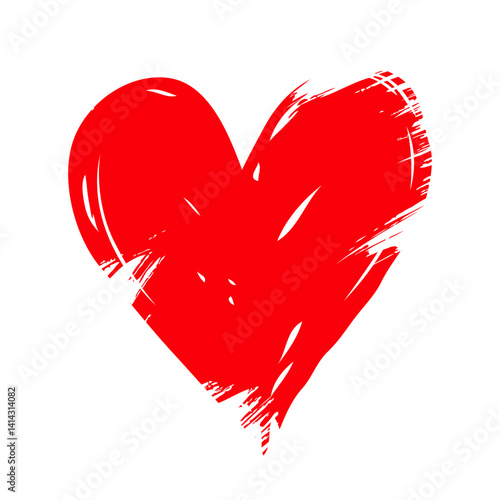Bold red heart shape made with expressive paint brush strokes on clean white background, symbolizing passion, love, and artistic emotion