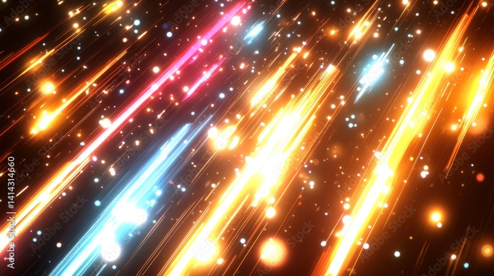 Obraz premium Celestial Cascade of Light: An abstract image showcasing streams of vibrant, radiant light, dancing across the darkness. a luminous display that evokes a sense of wonder and cosmic energy.