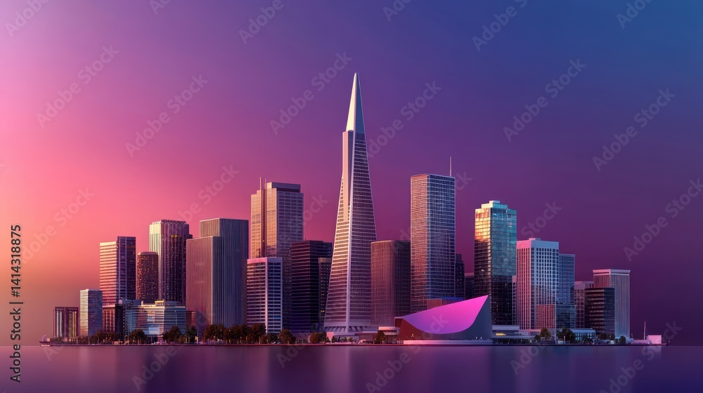 Fototapeta premium San Francisco Skyline Sunrise Cityscape Digital Art