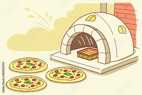 Pizza and Oven Illustration