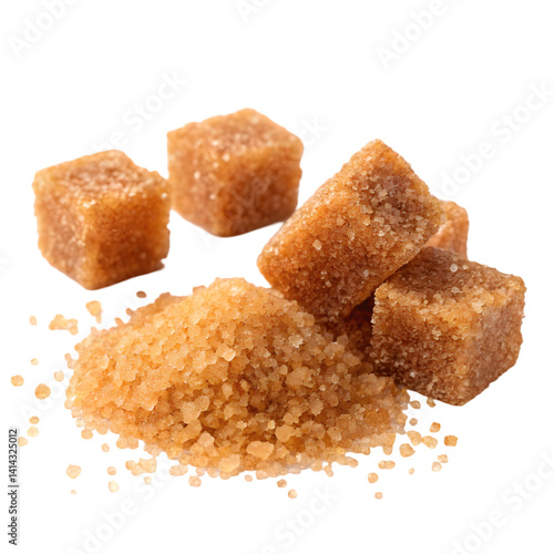 High-Quality Brown Sugar Cubes and Granulated Sugar Image on transparent background