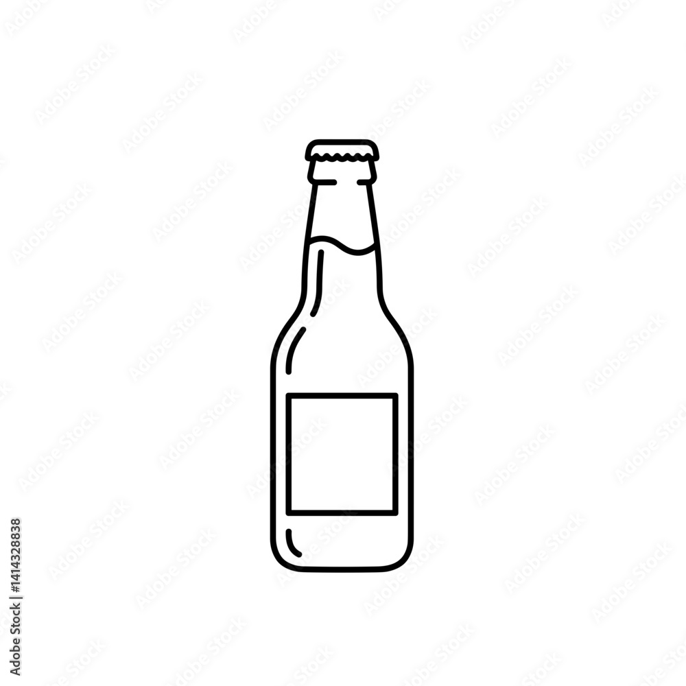 Beer bottle icon with label in outline Beer bottle icon with label in outline