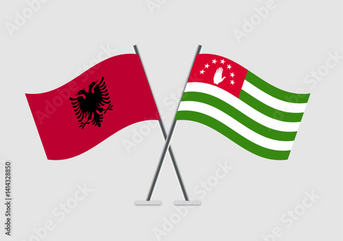 Albania and Abkhazia vector flags crossed in simple 2D flat design