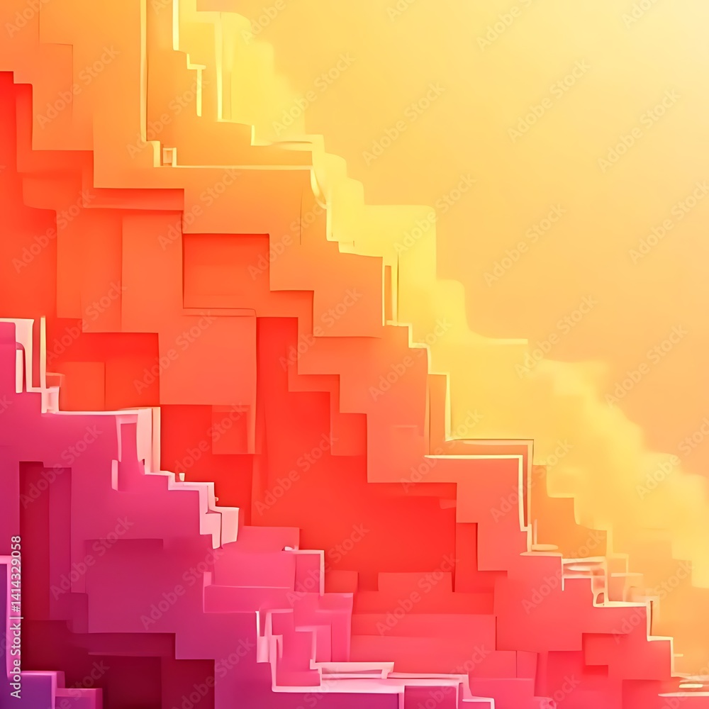 Fototapeta premium Abstract Warm Color Gradient Blocks, Geometric Shapes Background