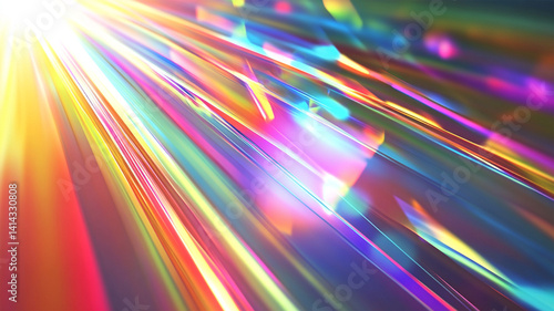 Iridescent crystal leak glare reflection effect. Prism  ray lens. The diamond iridescent gradient overlays texture beautifully on the glass surface. Colorful lenses and light flares.