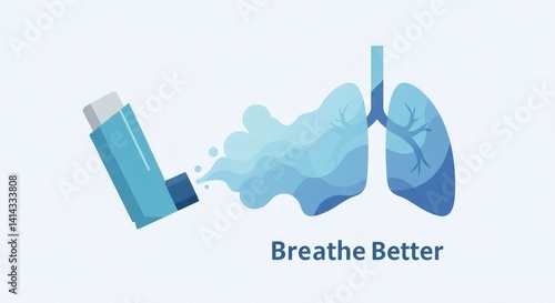An asthma inhaler with medicine reaching the lungs. Breathe Better message.