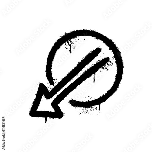 Hand drawn illustration of arrow inside circle with graffiti art on white background