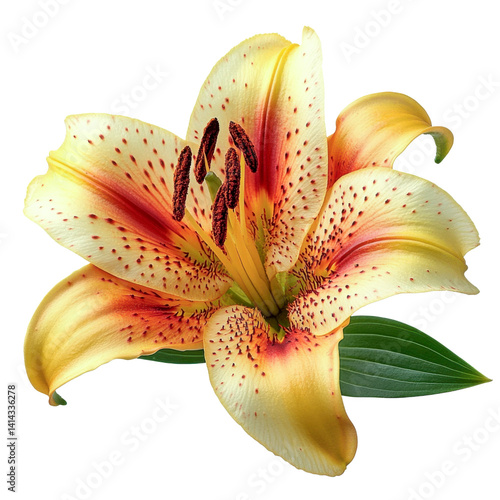 yellow lily flower with red spots - isolated on black