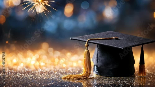 Academic achievement symbolized by graduation cap educational on textbook, scattered resting leaves signaling autumn journey's end video 4k