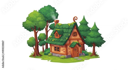 Cartoon wooden forest cabin illustration