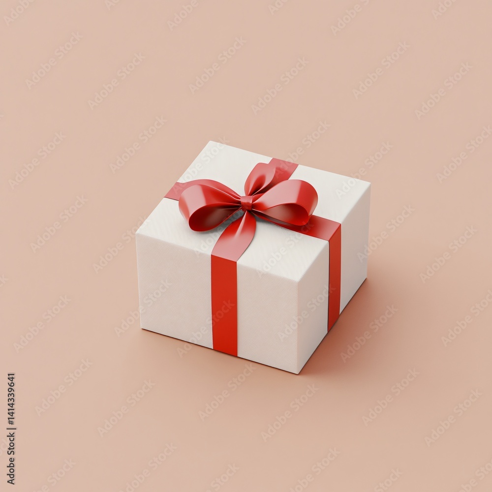 Fototapeta premium Elegant White Gift Box with a Red Ribbon Bow Perfect for Holiday Presents or Special Occasions
