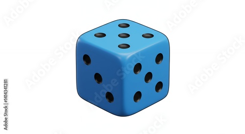 Light blue game die isolated on white background