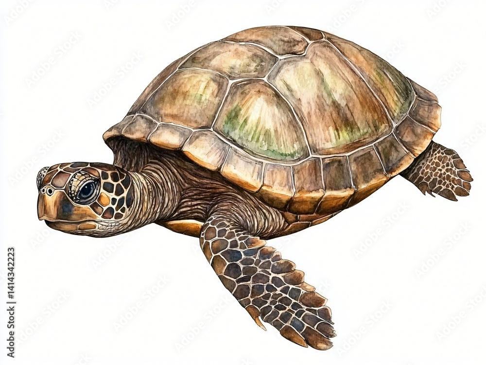 Obraz premium A Detailed Watercolor Painting of a Sea Turtle Swimming Gracefully in the Ocean