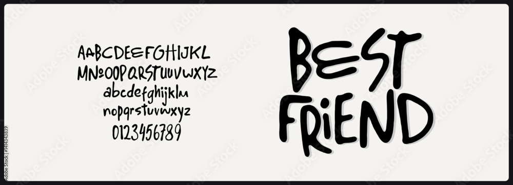 Fototapeta premium hand drawn bold vector font. Alphabet with uppercase, lowercase, and number. fun and childish typography.