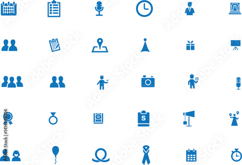 Event Planning Icon Set. Party, Schedule, Decoration Icons. Vector Illustration