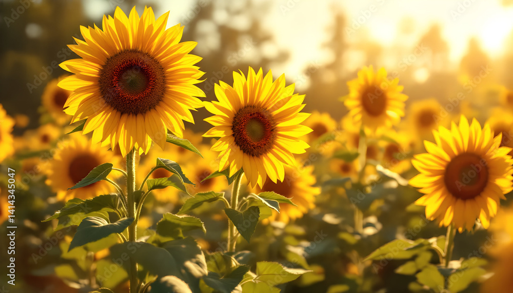 Obraz premium Sonnenblumenfeld in der Abendsonne