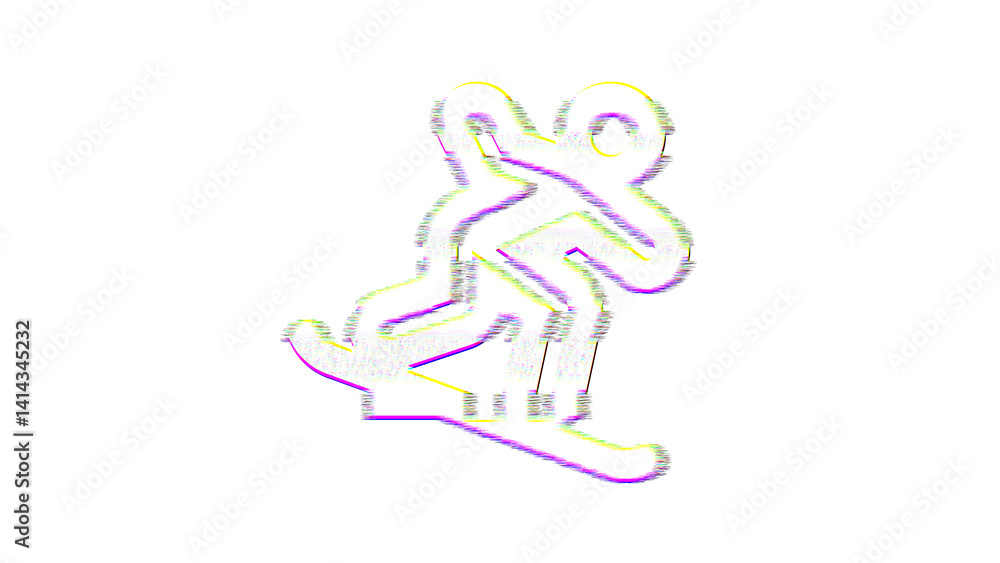 Fototapeta premium Icon snowboarding is distorted. Glitch. Noise, chromatic aberration, geometric distortion
