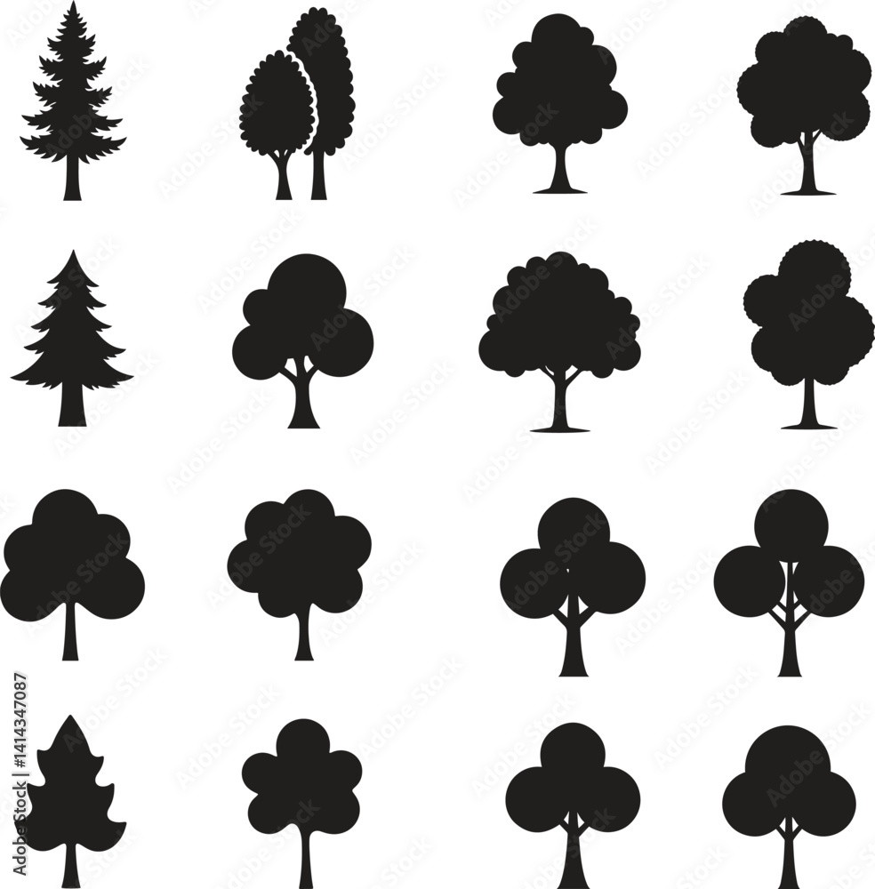 Collections of black tree silhouette flat design vector illustration isolate on white background Collections of black tree silhouette flat design vector illustration isolate on white background