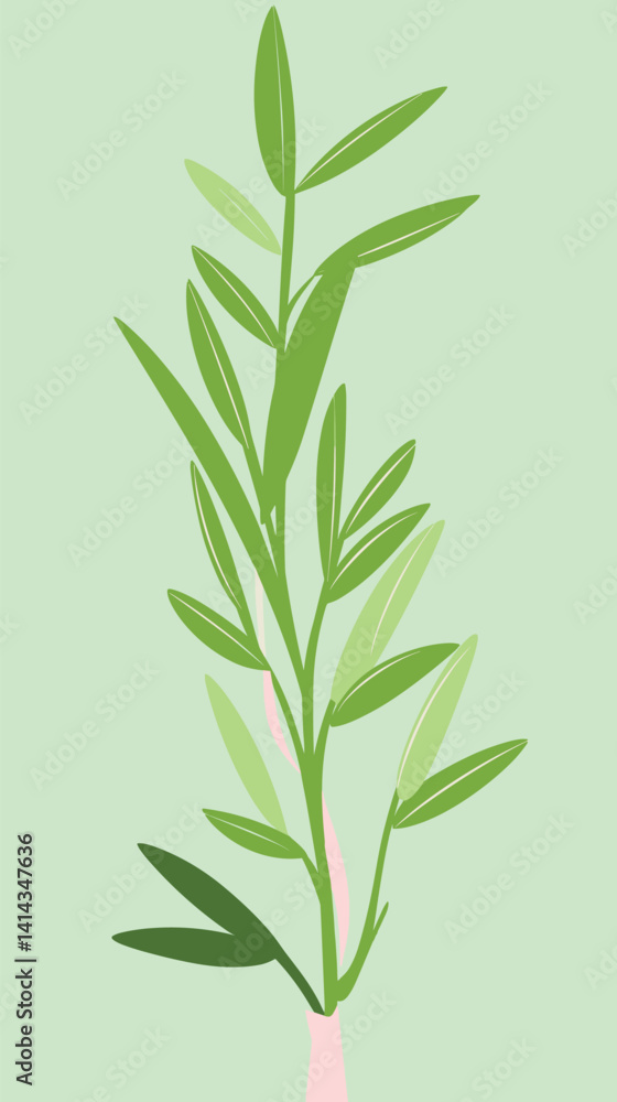 Naklejka premium Minimalist green plant on soft pastel background canvas wall art flat vector illustration