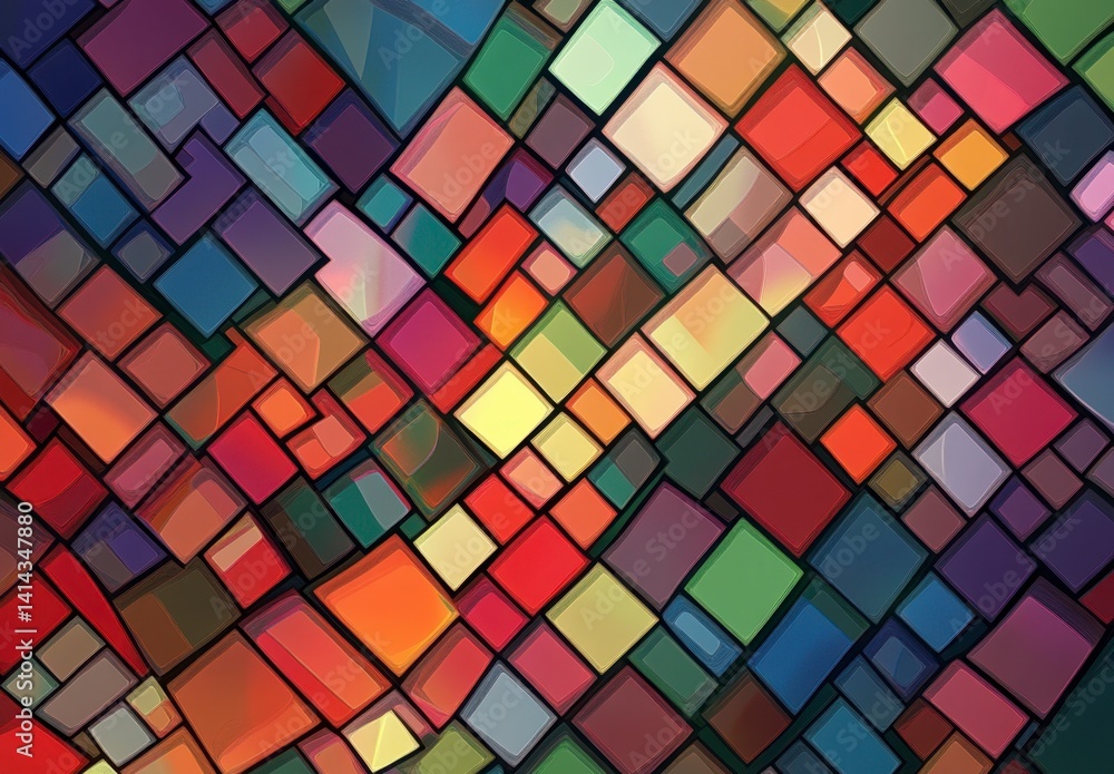 Fototapeta premium Colorful Abstract Geometric Pattern with Square Shapes and Lines