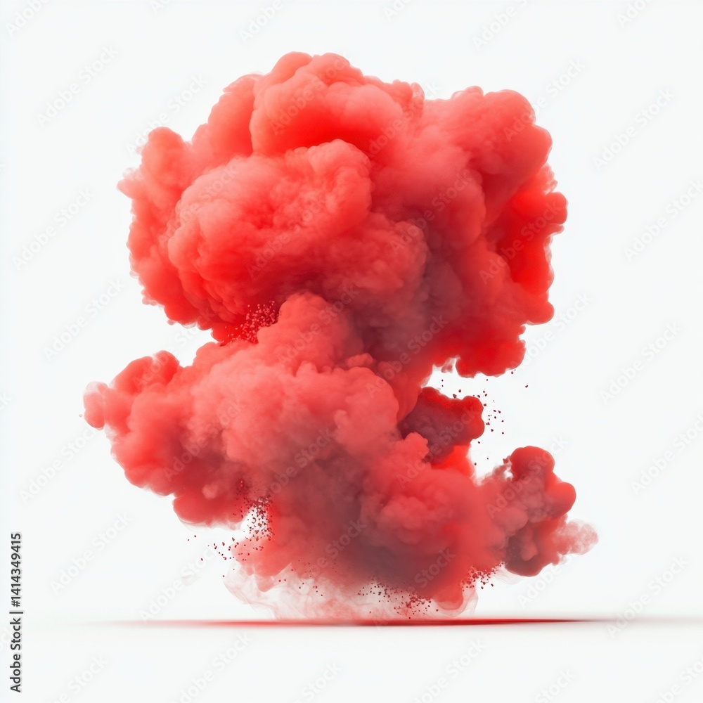 Fototapeta premium Vibrant Red Smoke Cloud Against Clean White Background