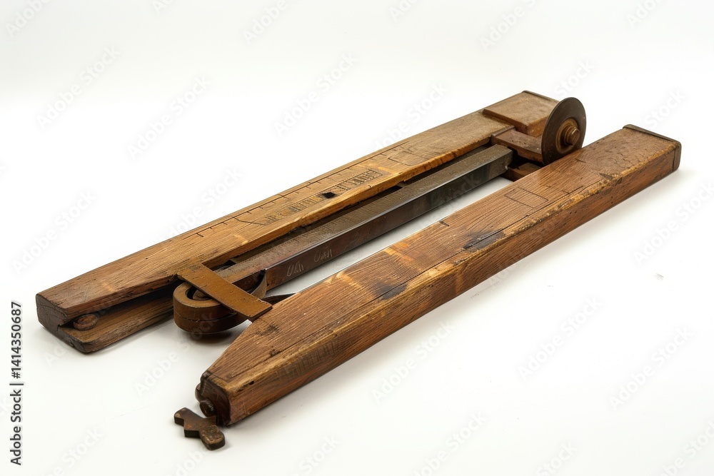 An antique wooden tool with intricate mechanisms resting on a light background, ready for use isolated on transparent background An antique wooden tool with intricate mechanisms resting on a light background, ready for use isolated on transparent background