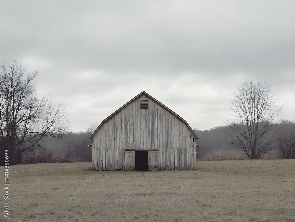 Rustic Rural Barn & Countryside: Monochrome Architecture in Tranquil Farmland Setting Rustic Rural Barn & Countryside: Monochrome Architecture in Tranquil Farmland Setting