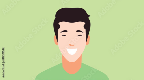 Smiling asian young male cartoon character on green background flat vector illustration