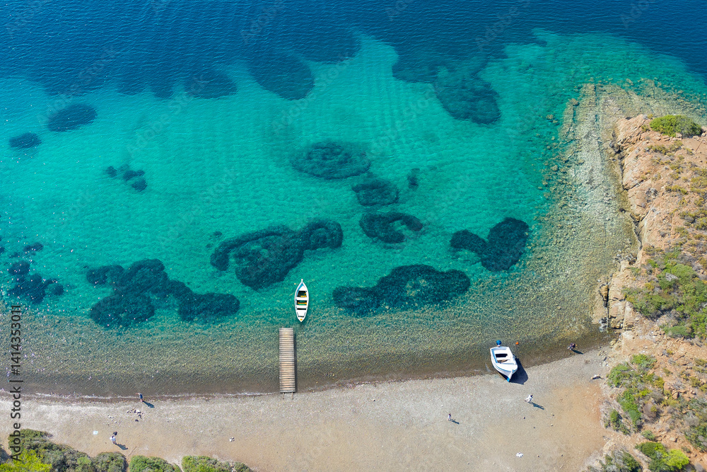 The Bencik Bay drone view in Marmaris Town of Turkey