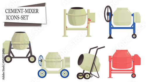 cement mixer icons set