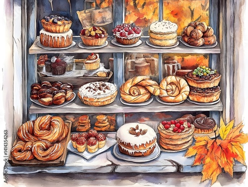 Wallpaper Mural Delicious Fall Pastries: Gourmet Bakery Window Display of Tempting Seasonal Treats Torontodigital.ca