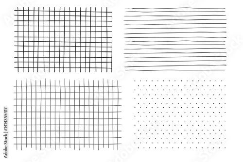 Grid square hand drawn textured lines, notebook grid and striped pattern. Doodle geometric net, chalk or crayon stroke.