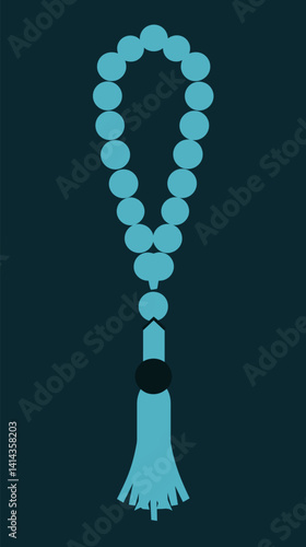 Minimalist digital rosary beads design in blue shades with single tassel accent flat vector illustration