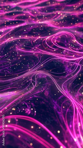 Abstract dark holographic iridescent neon background fluid liquid glass curved wave in motion 3D render modern glowing neon wave line pattern futuristic design