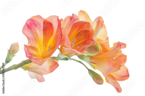 Softly blooming orange flowers gracefully reaching towards the light in a serene setting isolated on transparent background