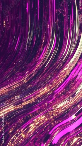 Abstract dark holographic iridescent neon background fluid liquid glass curved wave in motion 3D render modern glowing neon wave line pattern futuristic design