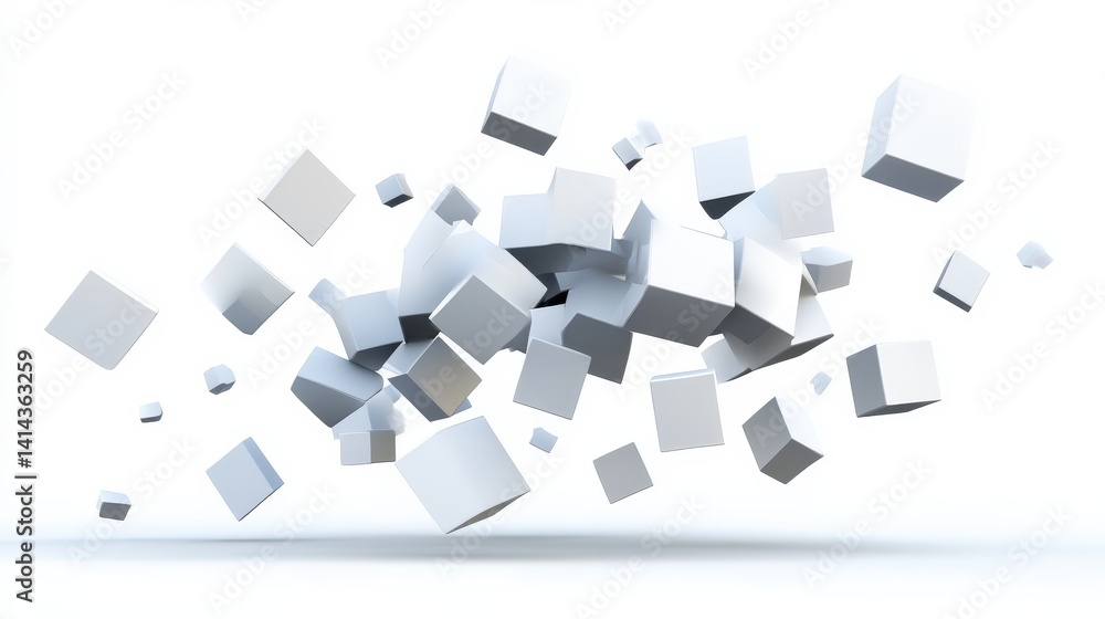 Abstract Scene of White Cubes Floating in Space on a Plain Background Abstract Scene of White Cubes Floating in Space on a Plain Background