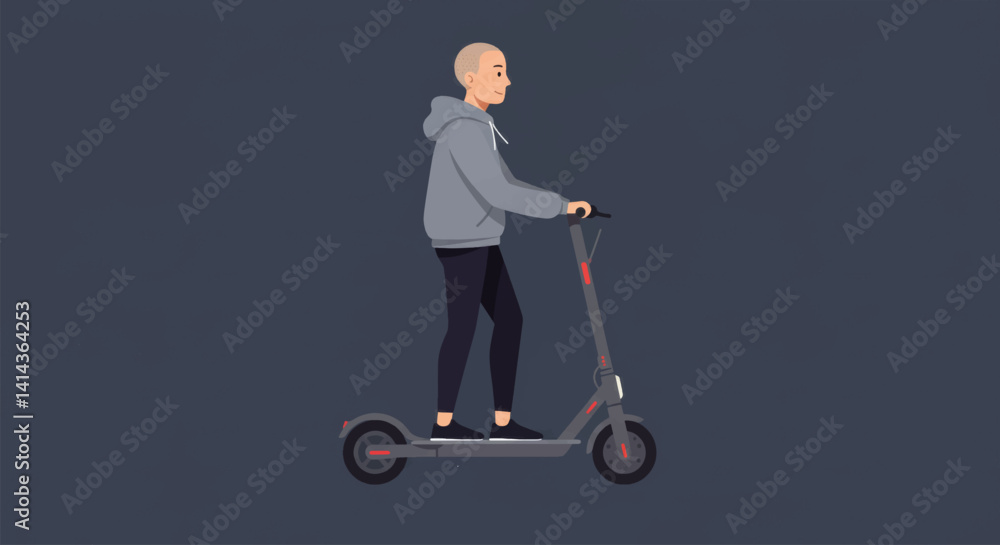 Person riding an electric scooter in a minimalist style Person riding an electric scooter in a minimalist style