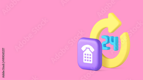 Call center always available customer support service copy space banner vector illustration. 24 hours client help assistance feedback identification advice phone communication information consultation