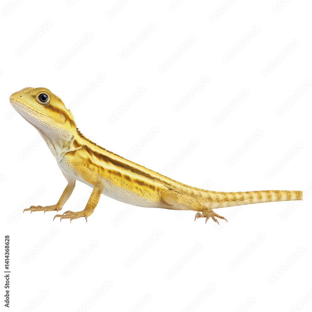 Fototapeta premium Vivid Yellow Lizard with Unique Pattern on White Background, isolated on transparent background.