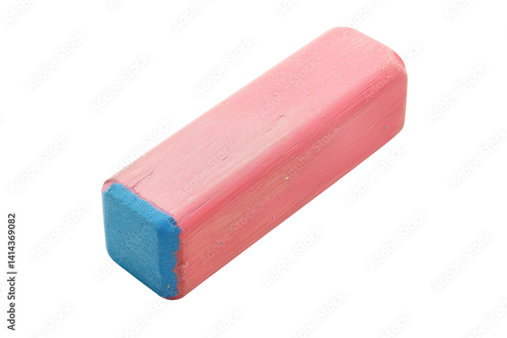 A vibrant pink and blue eraser resting on a clean surface, ready to correct mistakes creatively isolated on transparent background A vibrant pink and blue eraser resting on a clean surface, ready to correct mistakes creatively isolated on transparent background