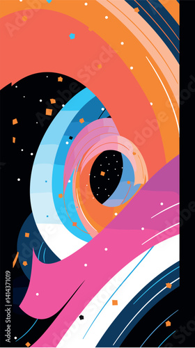 Abstract colorful spiral with dynamic shapes and patterns flat vector illustration