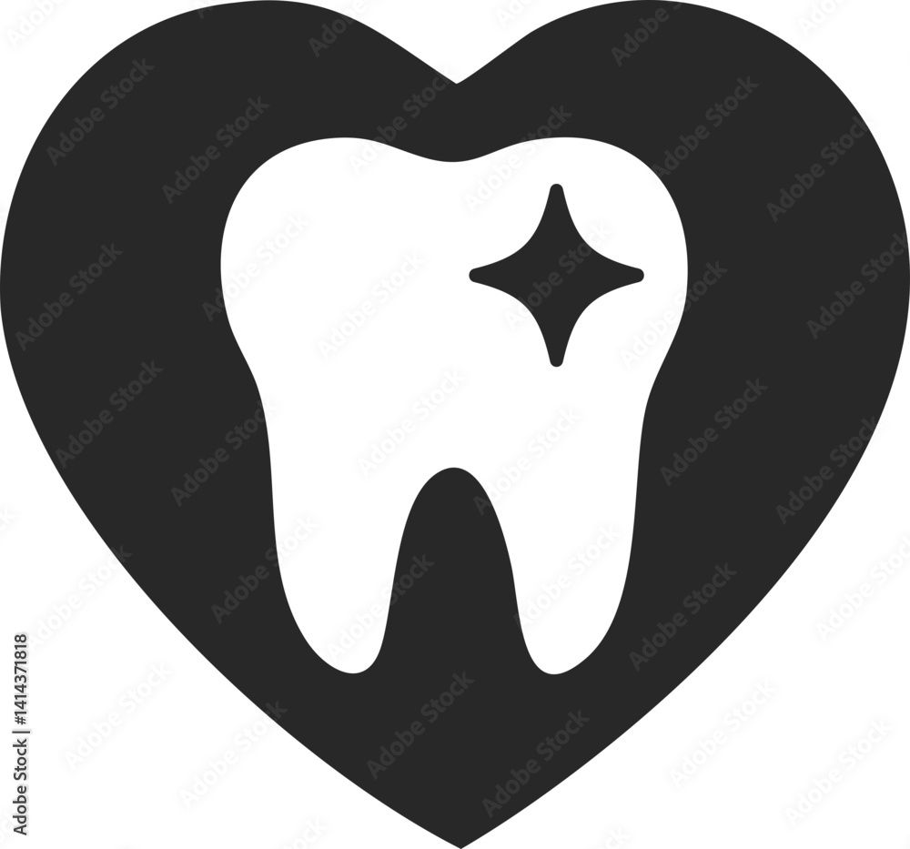 Tooth inside heart solid icon vector for dental care and health awareness. Tooth inside heart solid icon vector for dental care and health awareness.