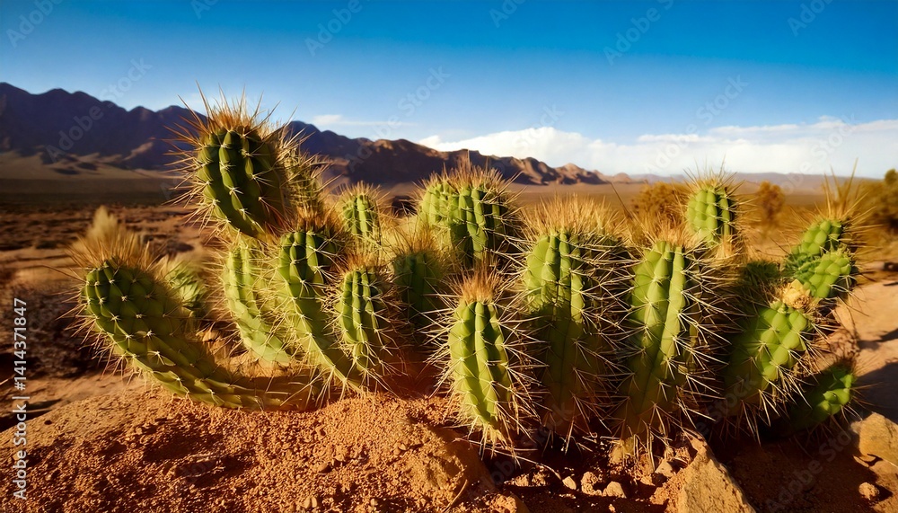Fototapeta premium A Portrait of Green Cactus in the Heart of the Sahara