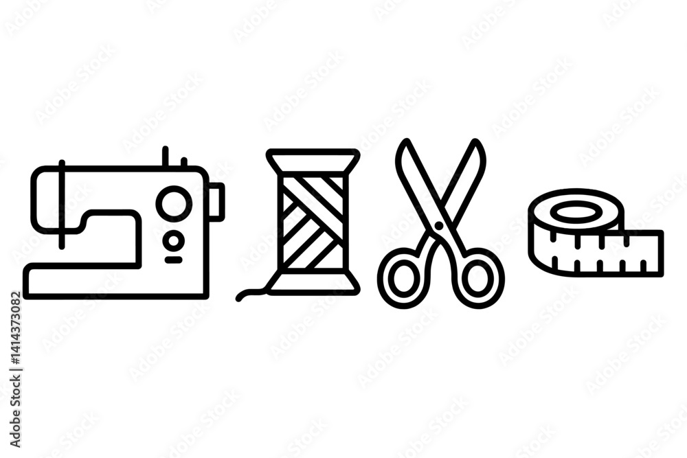 Flat DIY craft icons illustrating sewing and knitting tools