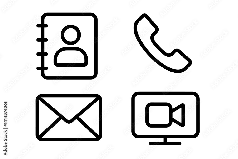 Icons representing various ways to communicate Icons representing various ways to communicate