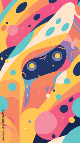 Abstract colorful pattern with hidden faces and geometric shapes flat vector illustration