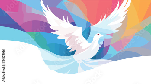 Colorful abstract dove: symbol of peace with vibrant geometric background flat vector illustration