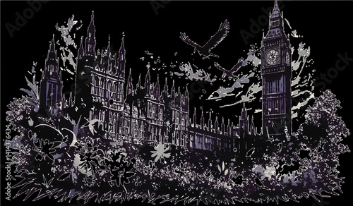 Big Ben and the Houses of Parliament in Black and White Art