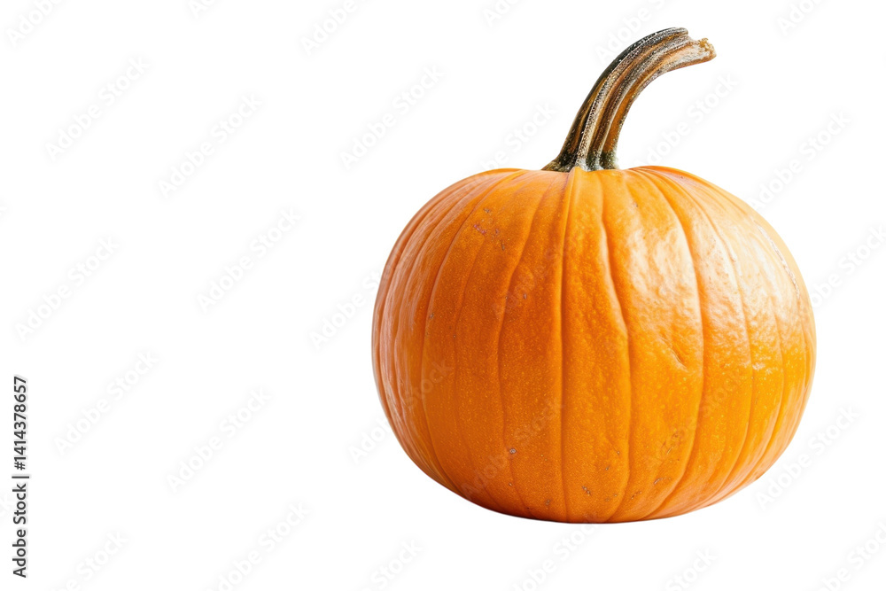 A bright orange pumpkin on a white surface, perfect for autumn decor and celebrations A bright orange pumpkin on a white surface, perfect for autumn decor and celebrations